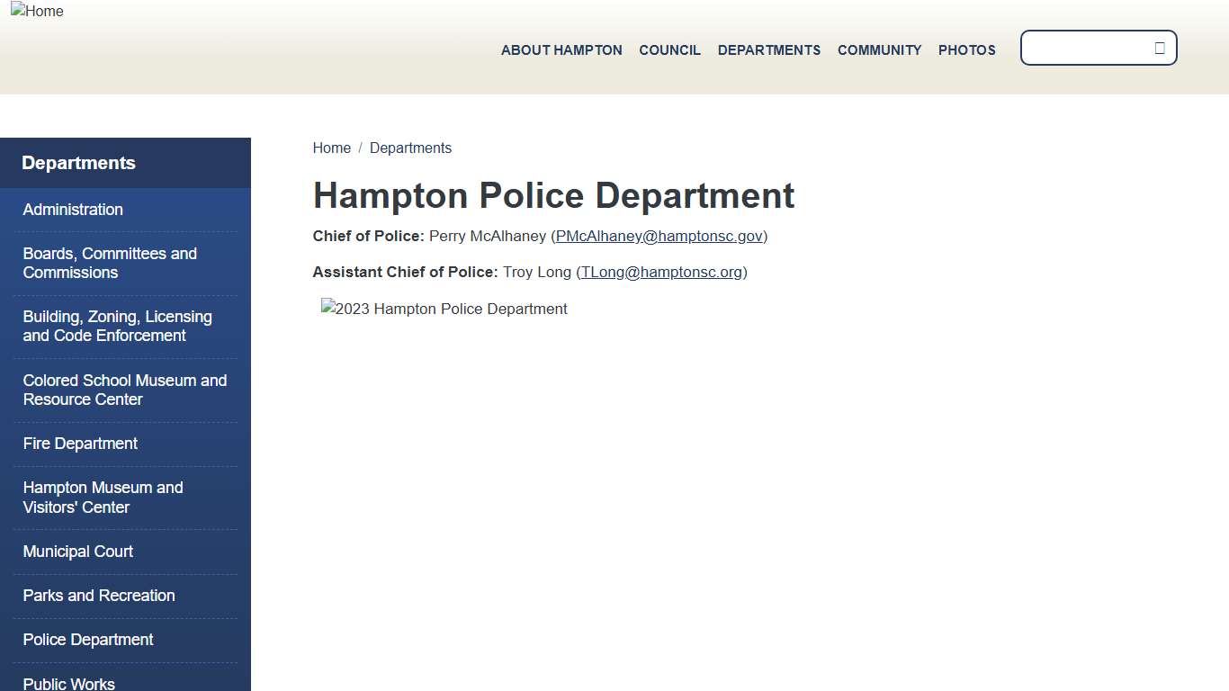 Hampton Police Department | Town of Hampton, SC